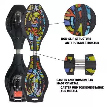 SCHILDKROT Waveboard Good Vibes Graffiti Großes Kunststoffdeck mit Antirutsch-Struktur 510801