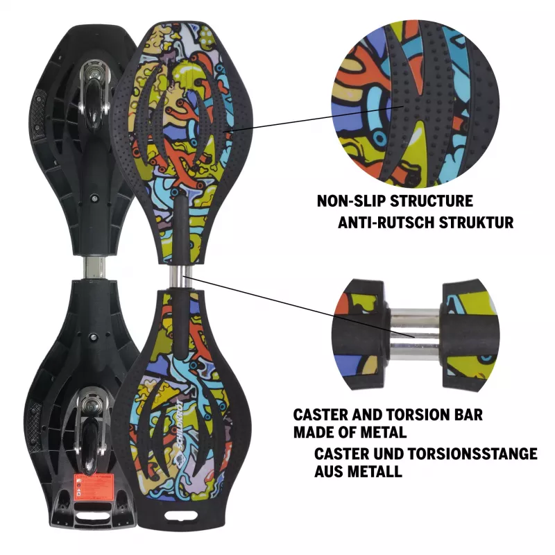 SCHILDKROT Waveboard Good Vibes Graffiti Großes Kunststoffdeck mit Antirutsch-Struktur 510801