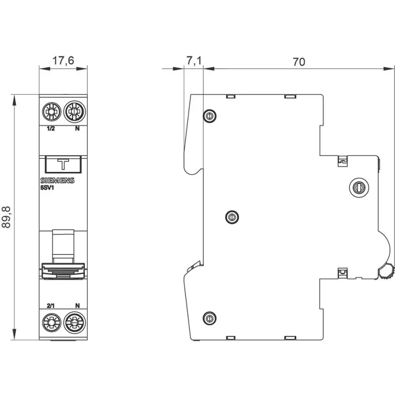 Siemens 5SV16166KK16 RCBO, 1P+N, 16 A, 30 mA, Typ A, C-Charakteristik, 6 kA
