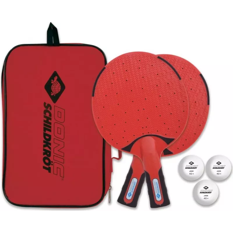 DONIC Schildkröt 788662 Tischtennis-Set - 2 Schläger, 3 Bälle, Netz - Schwarz/Rot