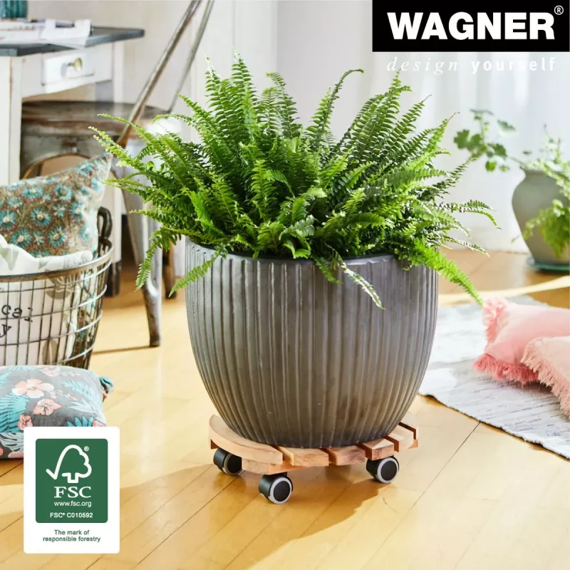 WAGNER Multiroller ERLE soft rund Ø34cm Pflanzenroller, Massives Erlenholz, 100 kg, 3 Lenkrollen, Bodenschonend 20026201