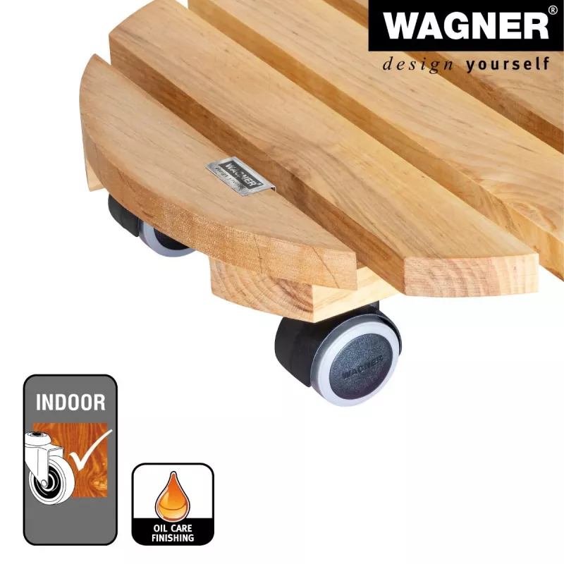 WAGNER Multiroller ERLE soft rund Ø34cm Pflanzenroller, Massives Erlenholz, 100 kg, 3 Lenkrollen, Bodenschonend 20026201