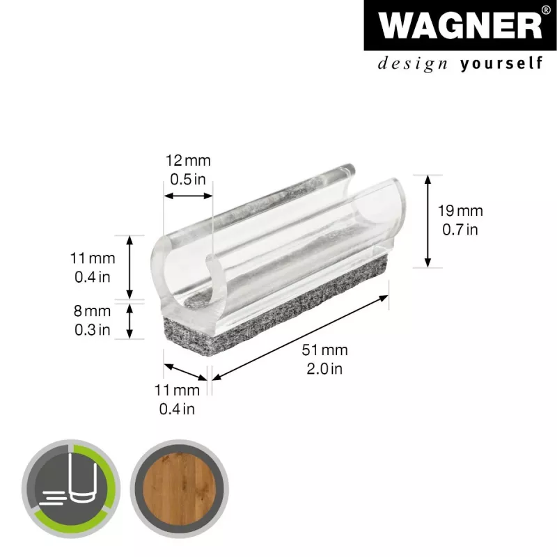Wagner design yourself EH 0690 Clip-On Möbelgleiter, Kunststoff, 12 mm runde Beine, 4er-Pack, Weiß 15069099