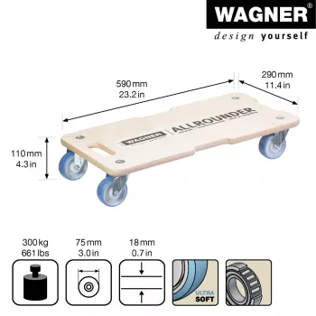 Wagner design yourself Transportrolle MM 1325 Birke 590 x 290 x 110 mm bis 300 kg (20132501)