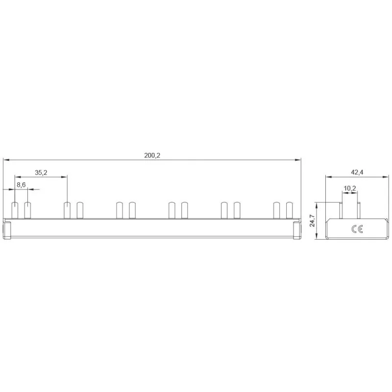 SIEMENS 5ST36760 Stift-Sammelschiene 10mm² 1P+N 12 Module, 6 AFDD + 6 Komponenten