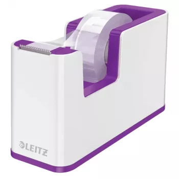 LEITZ WOW Duo Colour Tischabroller, Violett/Weiß, beschwertes Sockel, Metallklinge, inklusive Klebeband 5364-10-62