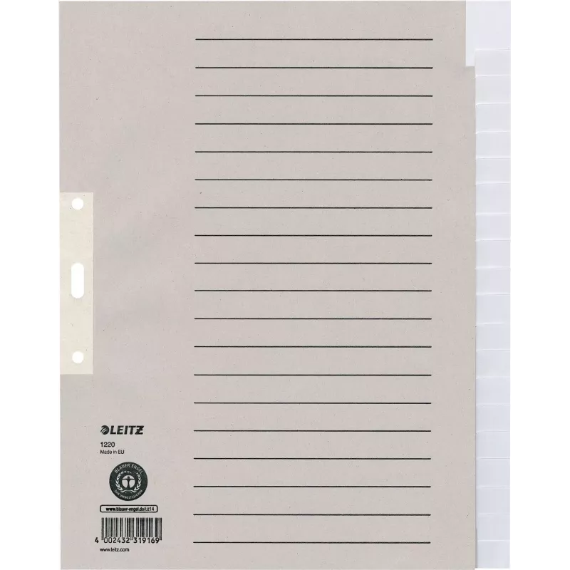 LEITZ Papierregister Blanko 20 Registerreiter A4 Weiß mit Universal-Lochung 12203085
