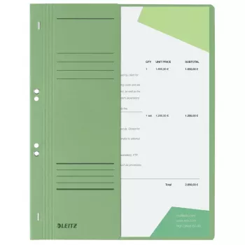 LEITZ A4 Heftmappe, Manila-Karton, grün, Amtsheftung, 250 g/m², 1/2 Vorderdeckel mit Beschriftungsfeld, 50er-Pack (3741-00-55)