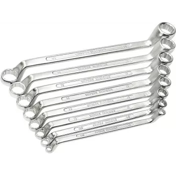 BRÜDER MANNESMANN 8-teiliger Ringmaulschlüsselsatz, Chrom-Vanadium-Stahl, DIN 838, verchromt poliert, Größen 6x7-20x22 mm (140-08 DIN)