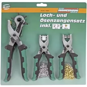 BRÜDER MANNESMANN 128-teiliges Lochzangen- und Ösenzangen-Set mit Revolver-Lochzange und Druckknopfzange 10993