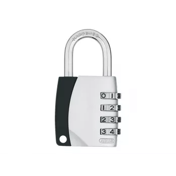 ABUS 155/40 Kombinationsvorhängeschloss 4-stellig einstellbar, Aluminiumkörper, gehärteter Stahlbügel, Silber ABVS30890
