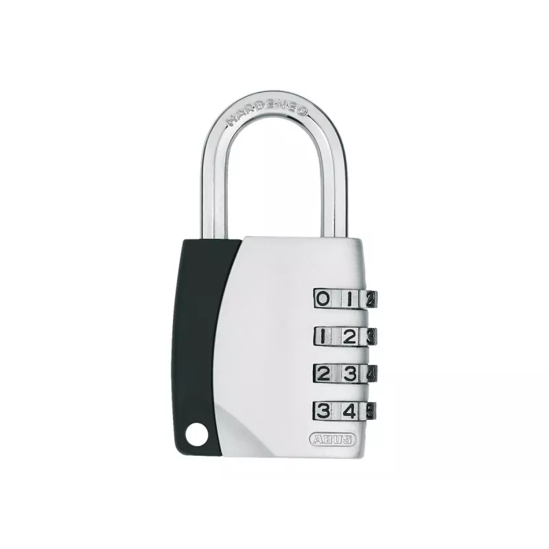 ABUS 155/40 Kombinationsvorhängeschloss 4-stellig einstellbar, Aluminiumkörper, gehärteter Stahlbügel, Silber ABVS30890