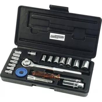 Brüder Mannesmann M206 20-teiliges Steckschlüsselset 1/4 Zoll & 3/8 Zoll Antrieb, Chrom-Vanadium, 6-Kant metrisch
