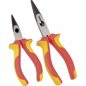 BRÜDER MANNESMANN VDE Spitzzange 160 mm, isoliert 1000V, lange Spitzzange für Arbeiten an spannungsführenden Teilen, Rot/Gelb 10603