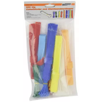 BRÜDER MANNESMANN Kabelbinder- und Klettverschluss-Set, 350-teilig, 200 Kabelbinder 2,5 x 100 mm, verschiedene Farben, 150 Klettverschlussbänder, wiederverwendbar, Kabelmanagement für den Innenbereich (M13060)