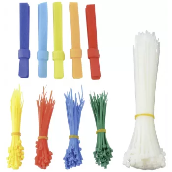 BRÜDER MANNESMANN Kabelbinder- und Klettverschluss-Set, 350-teilig, 200 Kabelbinder 2,5 x 100 mm, verschiedene Farben, 150 Klettverschlussbänder, wiederverwendbar, Kabelmanagement für den Innenbereich (M13060)