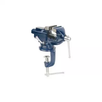 BRÜDER MANNESMANN Schraubstock mit Tischklemme, 50 mm Backenbreite, Zinkdruckguss-Gehäuse, gehärtete Stahlbacken, Blau 713-050