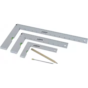Brüder Mannesmann M81210 5-teiliges Anschlagwinkel-Set mit Anreißnadel, gehärteter Stahl, metrisch, 100 mm Lineal, 0-180° Winkelmesser, 45° Gehrungswinkel, Zentrierwinkel, Kunststoffetui 0418002