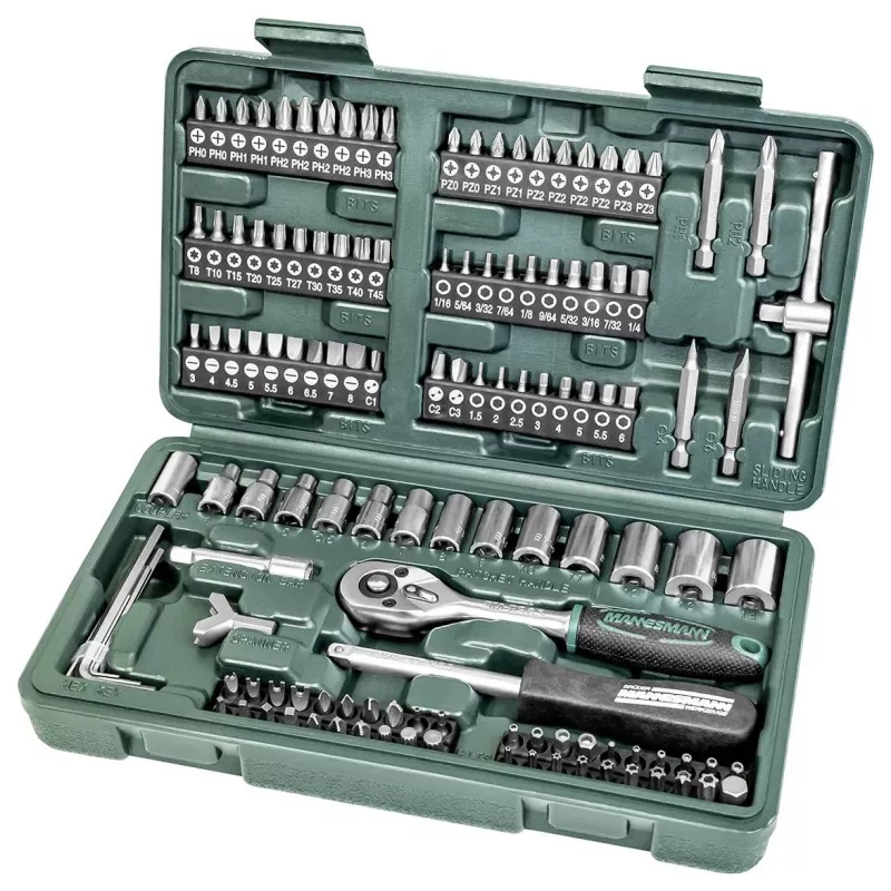 Brüder Mannesmann 130-teiliger metrischer Steckschlüsselsatz 1/4 inch Antrieb im Koffer 29166