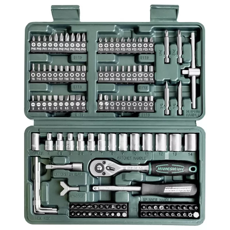 Brüder Mannesmann 130-teiliger metrischer Steckschlüsselsatz 1/4 inch Antrieb im Koffer 29166