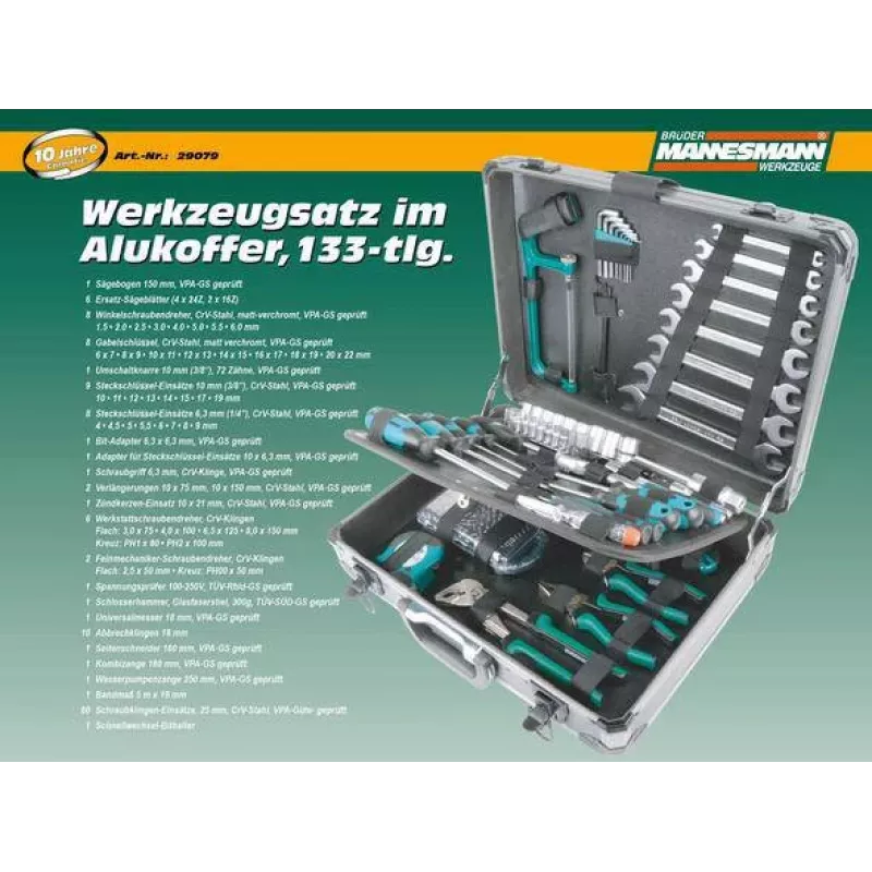 Brüder Mannesmann M29079 133-teiliges Werkzeugset im Aluminiumkoffer