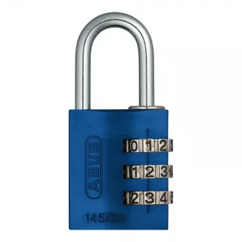 ABUS 145/30 Aluminium-Zahlenvorhängeschloss, 3-stellig, Blau