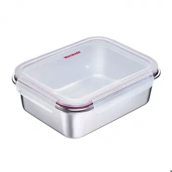 Westmark Click & Close Aufbewahrungsbehälter für Lebensmittel 2,25 L rechteckig silberner Deckel transparent SAN luftdicht auslaufsicher BPA-frei 23692270