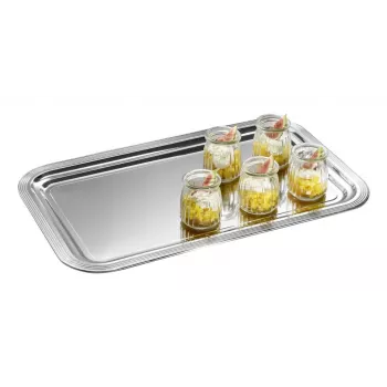 APS CLASSIC Rechteckige Servierplatte 530x325 mm Silber Vernickelt Hochglanzverchromt mit Linien
