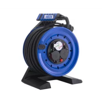 HEDI K7A50GTF 50m Ganzkunststoff-Kabeltrommel mit 4 Schuko-Steckdosen, IP44, Thermoschutz, H07RN-F 3G1,5