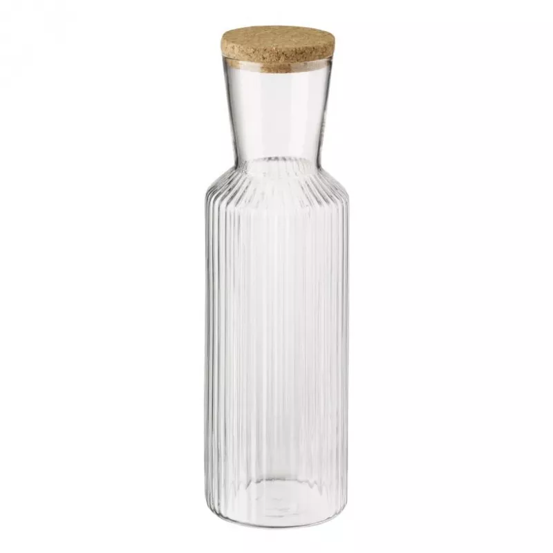 APS LINES Glaskaraffe 1,0 Liter Klar mit Korkdeckel, Rippenstruktur 10726