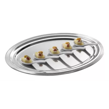 APS CLASSIC Rechteckige Servierplatte 460x340mm Silber Vernickelt und Verchromt Metall mit Linien