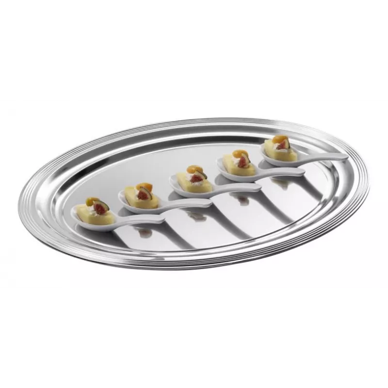 APS CLASSIC Rechteckige Servierplatte 460x340mm Silber Vernickelt und Verchromt Metall mit Linien