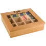 APS Hellbraune Bambus-Teebox mit klarem Sichtfenster, 9 Fächer, 31 x 28 x 9 cm 11775