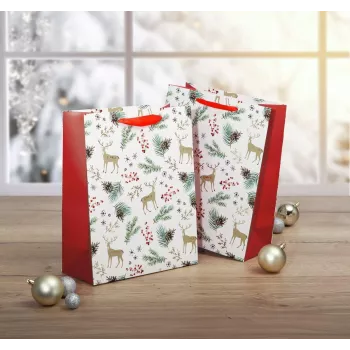 SIGEL GT121 Geschenktüten Weihnachten, Aquarellmotive, Groß, 26 x 33 x 12 cm, 5er-Set