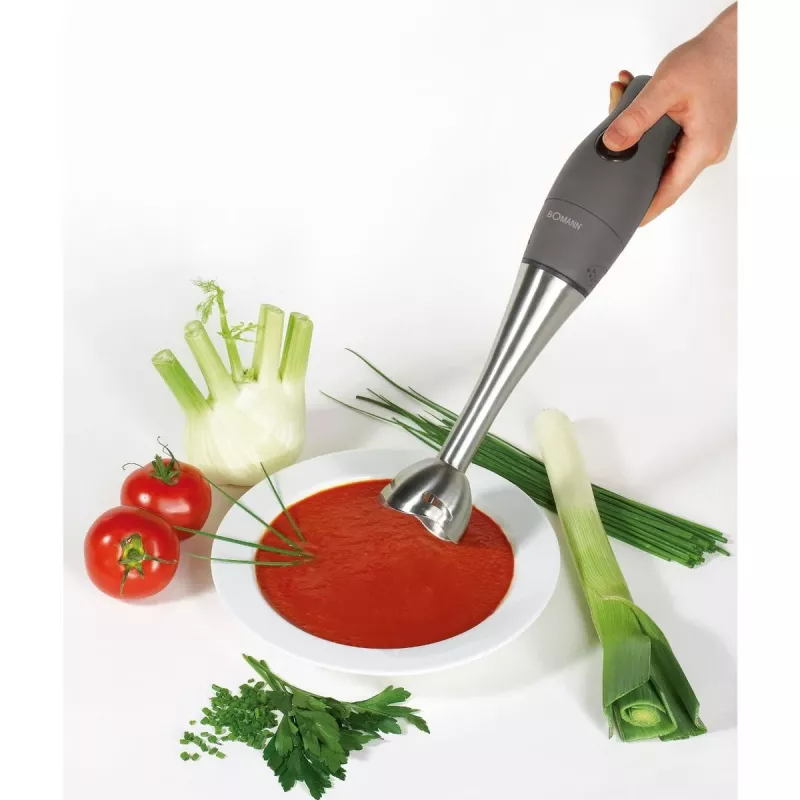 Bomann Stabmixer mit Edelstahlschaft, 400 W, 2 Geschwindigkeiten, Schneebesen, Zerkleinerer (660551)