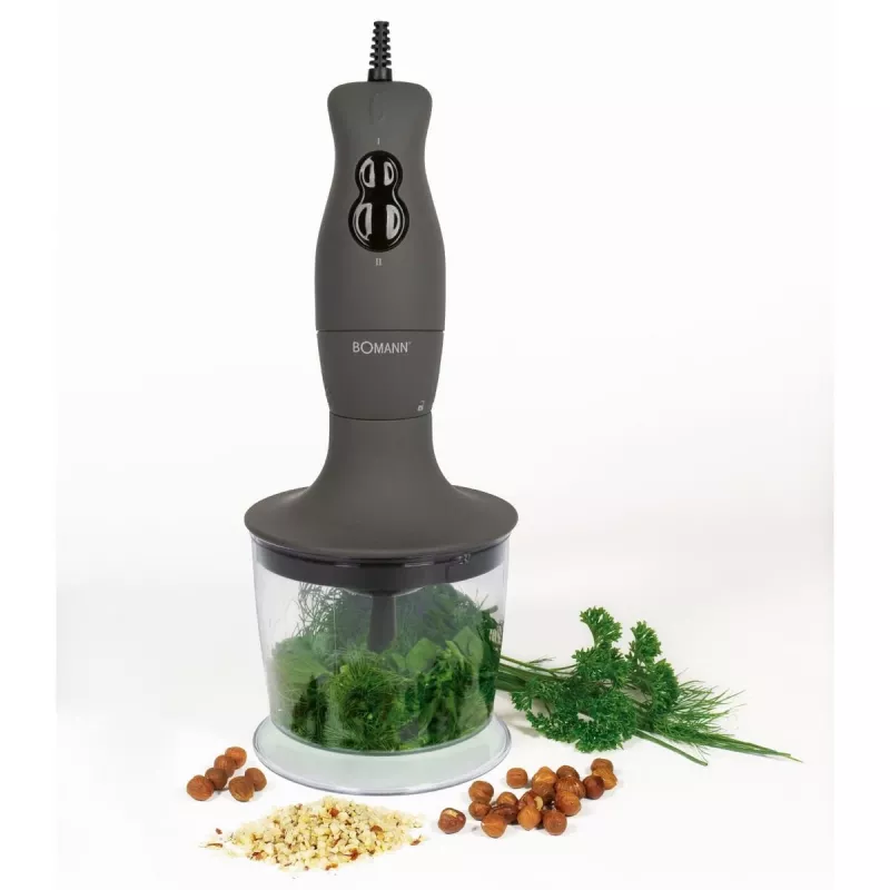 Bomann Stabmixer mit Edelstahlschaft, 400 W, 2 Geschwindigkeiten, Schneebesen, Zerkleinerer (660551)