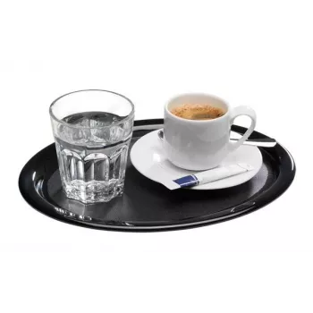 APS KAFFEEHAUS ovale Melamin-Servierplatte, Schwarz, gerollter Rand, 260 x 200 x 15 mm 84251