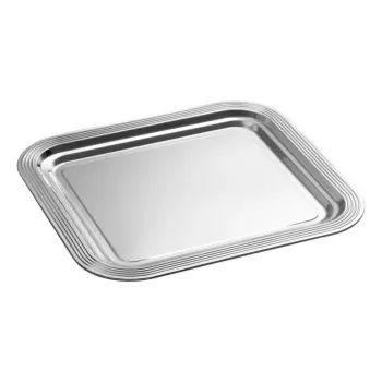 APS CLASSIC rechteckige Servierplatte 354 x 325 mm silberfarbenes vernickeltes und verchromtes Metall mit Linien (1 Stk.)