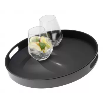 APS Bistro rundes Serviertablett, Schwarz, 35,5 cm, Melamin, Stapelbar, Spülmaschinenfest (84045)