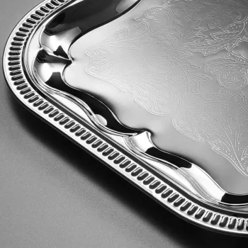 APS Partyplatte, rechteckig (B)410 x (T)310 mm, silber aus Metall, vernickelt und glanzverchromt, Innenflächen - 1 Stück (392)