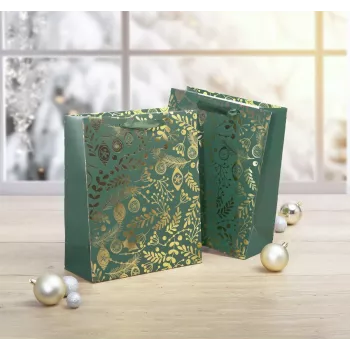 SIGEL GT118 Geschenktüten, Goldene Ornamente auf Grün, 26 x 32 cm, 5er-Pack
