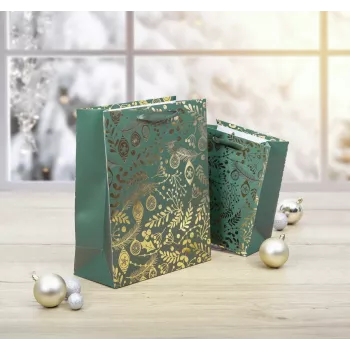 SIGEL GT118 Geschenktüten, Goldene Ornamente auf Grün, 26 x 32 cm, 5er-Pack