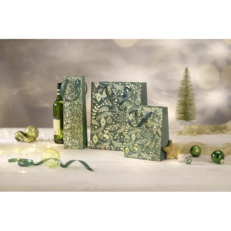 SIGEL GT118 Geschenktüten, Goldene Ornamente auf Grün, 26 x 32 cm, 5er-Pack