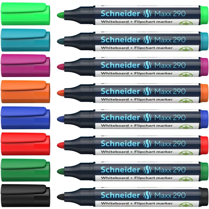 Schneider Maxx 290 Whiteboard- und Flipchart-Marker 8er-Set verschiedene Farben, Rundspitze 2,0-3,0 mm 129098