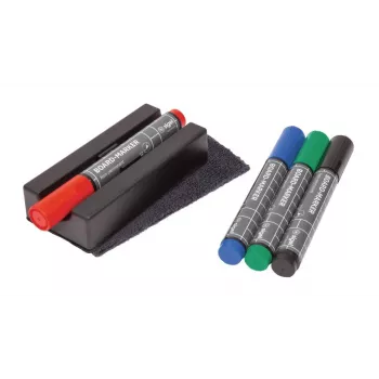 SIGEL BA151 Whiteboard-Zubehörset, 4 trocken abwischbare Marker, magnetischer Radierer, magnetischer Markerhalter, Reinigungsspray 50 ml, 10 Reinigungstücher, Schwarz