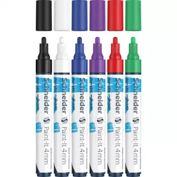 Schneider Paint-It 320 V1 Acrylmarker-Set, 6 verschiedene Farben, 4,0 mm Rundspitze 120295