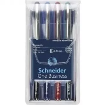 Schneider Edding One Business Stick Kugelschreiber, Schwarz/Blau/Grün/Rot, 4er-Pack 183094