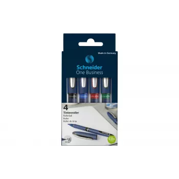 Schneider Edding One Business Stick Kugelschreiber, Schwarz/Blau/Grün/Rot, 4er-Pack 183094