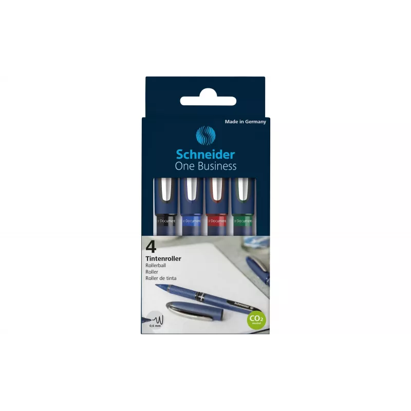 Schneider Edding One Business Stick Kugelschreiber, Schwarz/Blau/Grün/Rot, 4er-Pack 183094