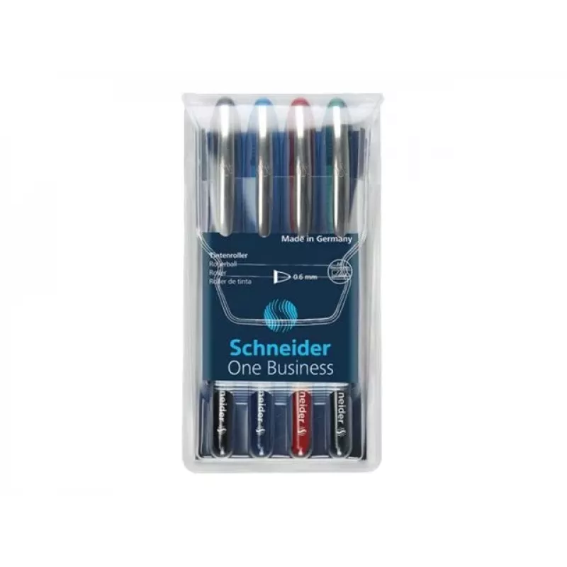 Schneider Edding One Business Stick Kugelschreiber, Schwarz/Blau/Grün/Rot, 4er-Pack 183094